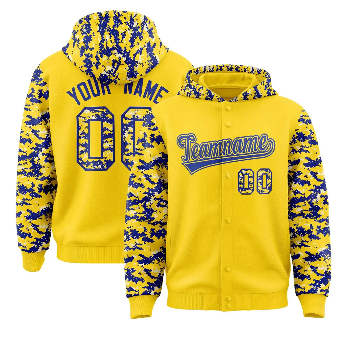 Gold Royal-Cream Raglan Sleeves Camo Varsity Full-Snap Letterman Jacket