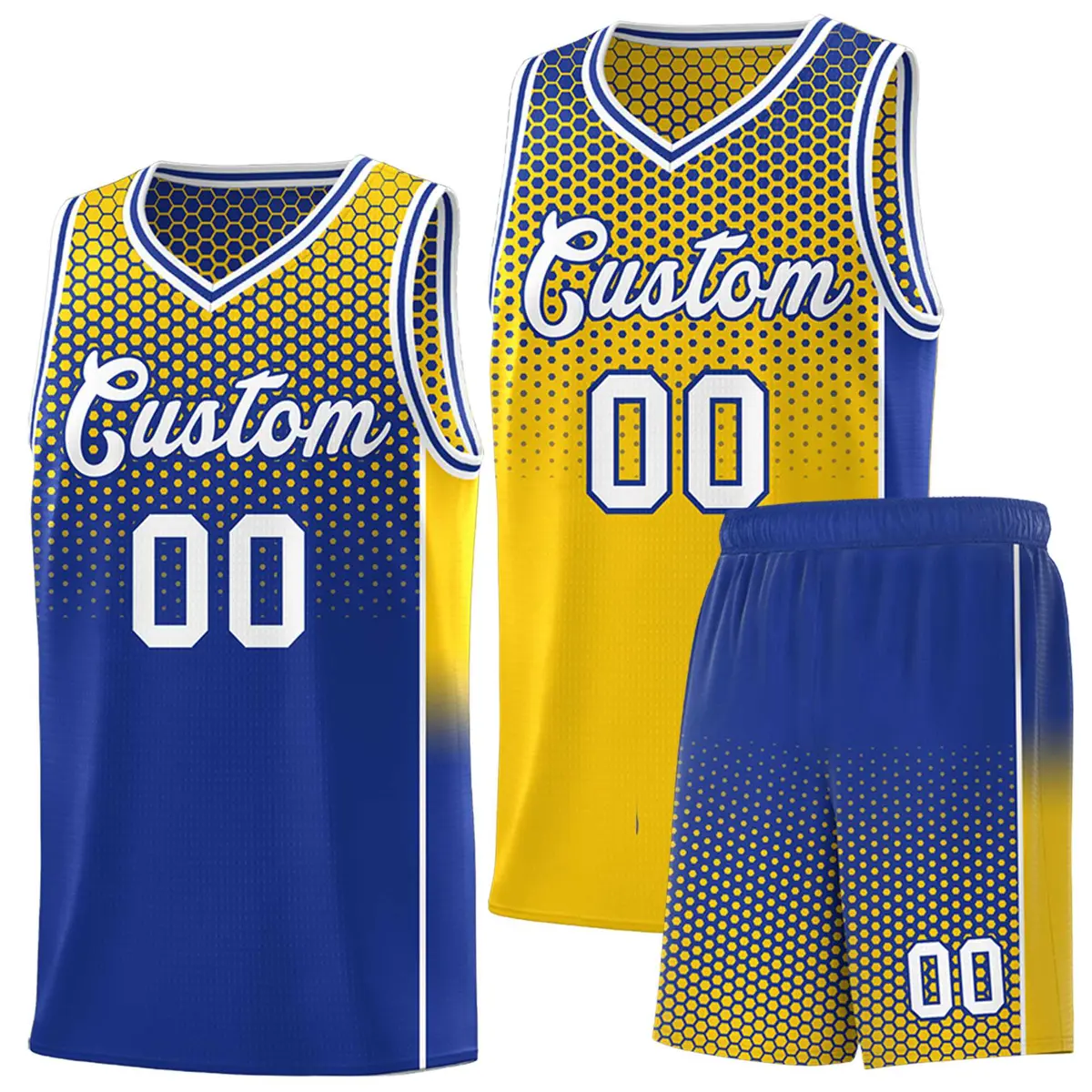 Gold Royal Dot Pattern Reversible Gradient Basketball Jersey Kits