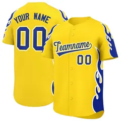 Gold Royal Flame Outline Side Pattern Baseball Jersey 1