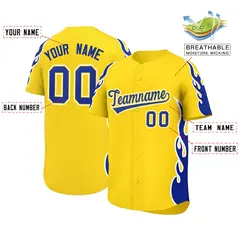 Gold Royal Flame Outline Side Pattern Baseball Jersey 2
