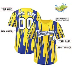 Gold Royal Flame Pattern Authentic Pullover Baseball Jersey 2