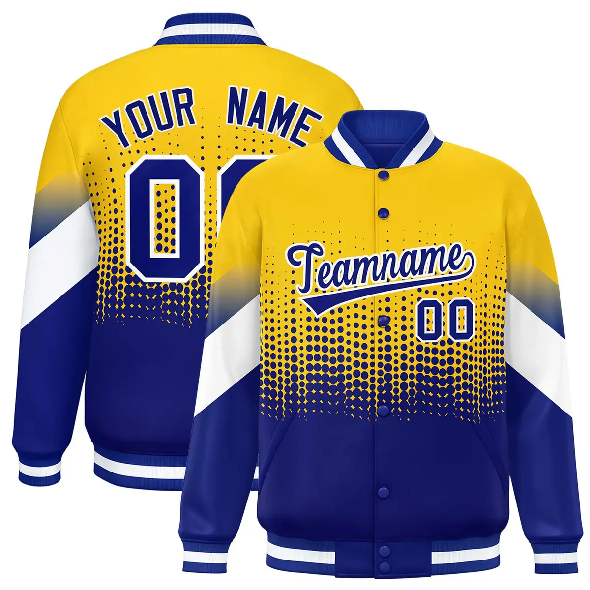 Gold Royal Gradient Polka Dot Varsity Baseball Jacket