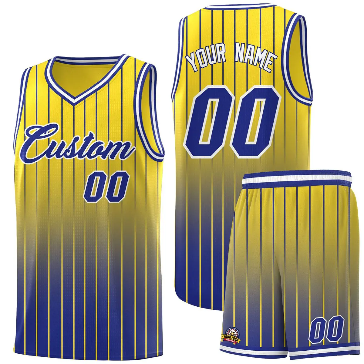 Gold Royal Gradient Stripe Fashion Basketball Jersey