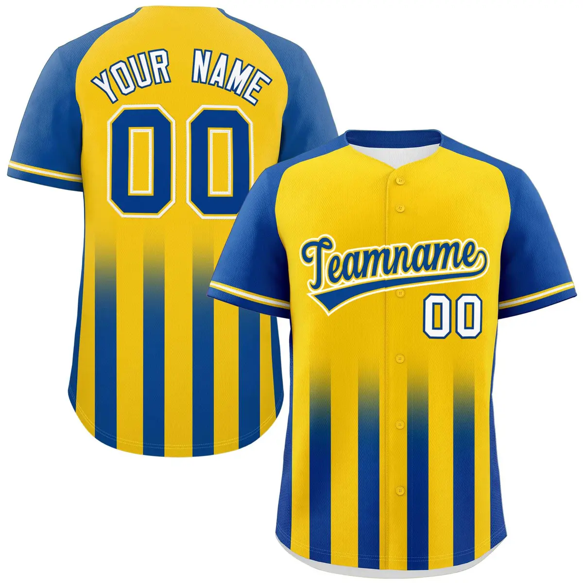 Gold Royal Gradient Thick Stripe Raglan Baseball Jersey