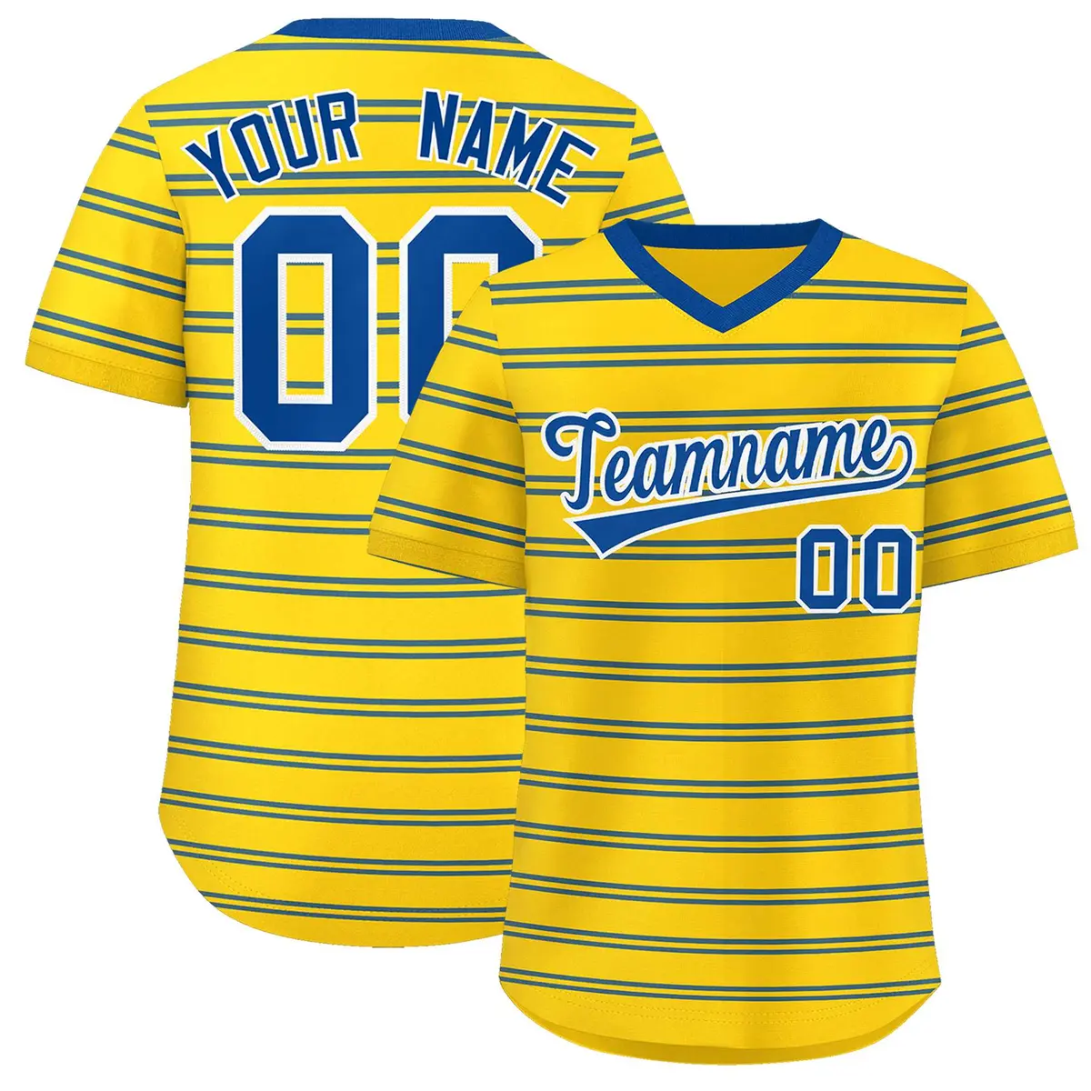 Gold Royal Horizontal Stripe Pullover Baseball Jersey