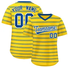 Gold Royal Horizontal Stripe Pullover Baseball Jersey 1