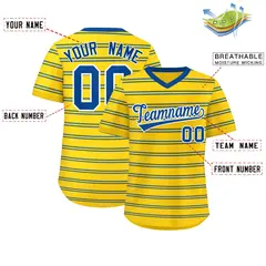 Gold Royal Horizontal Stripe Pullover Baseball Jersey 2