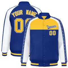 Gold Royal K-Ribbon Color Block Raglan Varsity Letterman Jacket