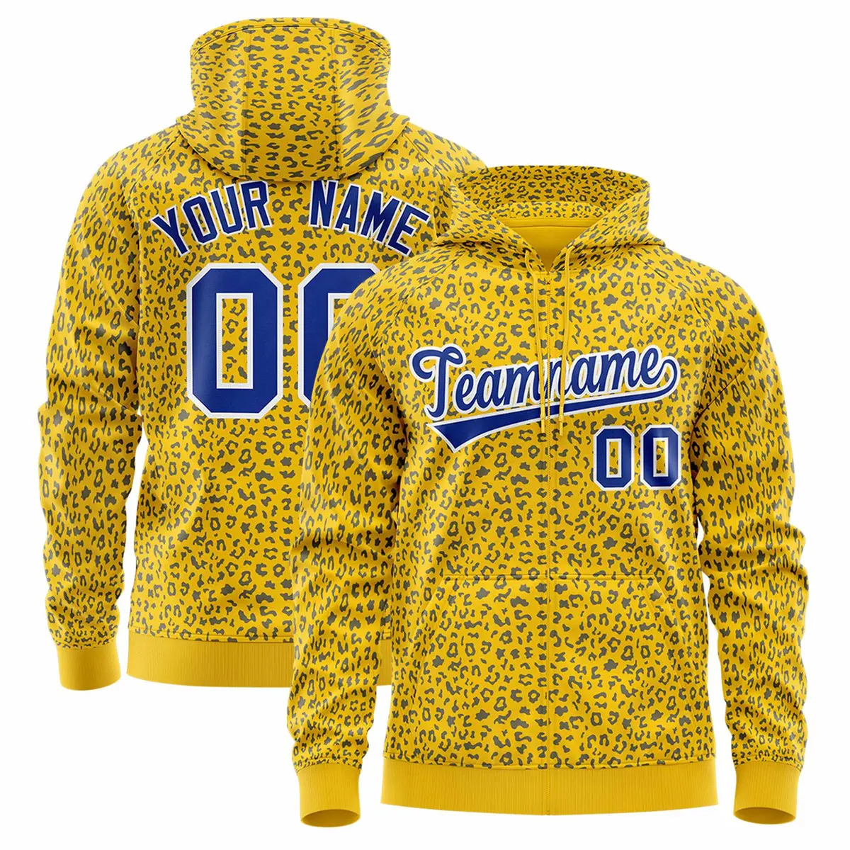 Gold Royal Leopard Print Varsity Letterman Jacket Hoodie