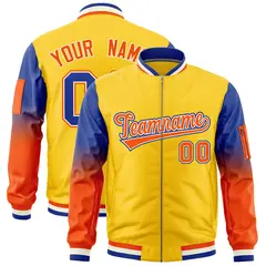 Gold Royal-Orange Gradient Raglan Varsity Full-Zip Letterman Bomber Jacket 1