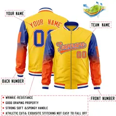 Gold Royal-Orange Gradient Raglan Varsity Full-Zip Letterman Bomber Jacket 2
