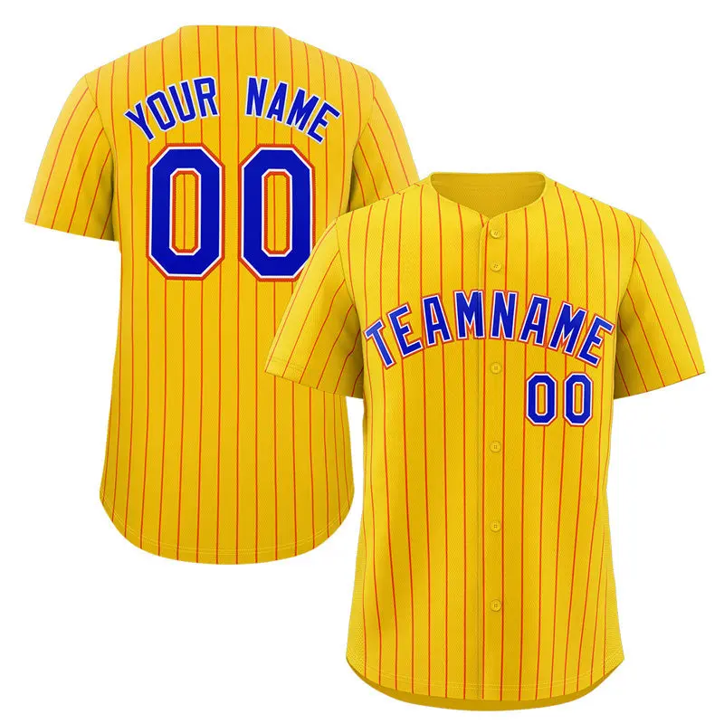 Gold Royal-Orange Stripe Fashion Baseball Jersey