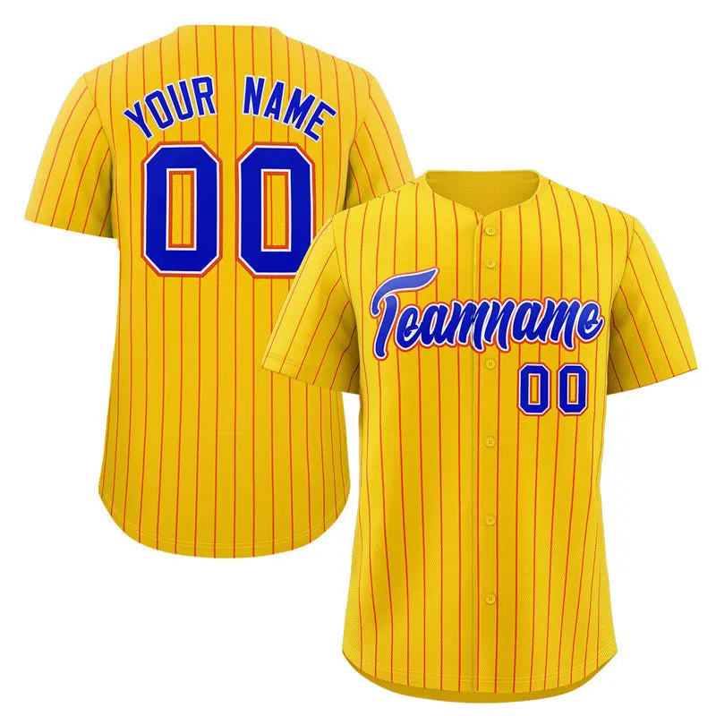 Gold Royal-Orange Stripe Fashion Baseball Jersey