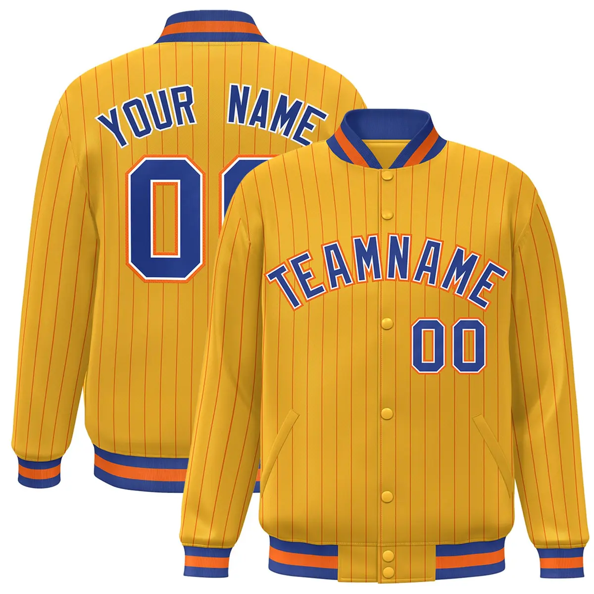 Gold Royal-Orange Stripe Fashion Varsity Letterman Jacket
