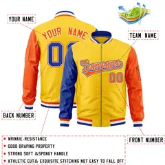 Gold Royal Orange Varsity Letterman Bomber Jacket Full-Zip Raglan 2