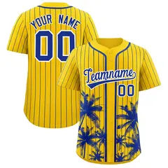 Gold Royal Pinstripe Coconut Tree Baseball Jersey