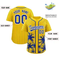 Gold Royal Pinstripe Coconut Tree Baseball Jersey 2