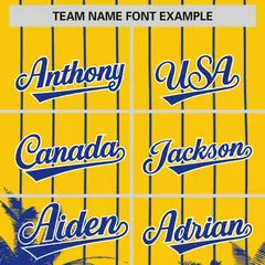 Gold Royal Pinstripe Coconut Tree Baseball Jersey 3