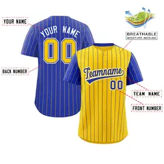 Gold Royal Pinstripe Raglan Baseball Jersey 2