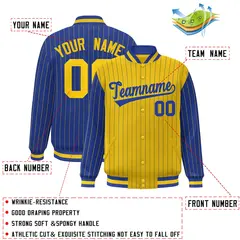 Gold Royal Pinstripe Raglan Varsity Letterman Baseball Jacket 2
