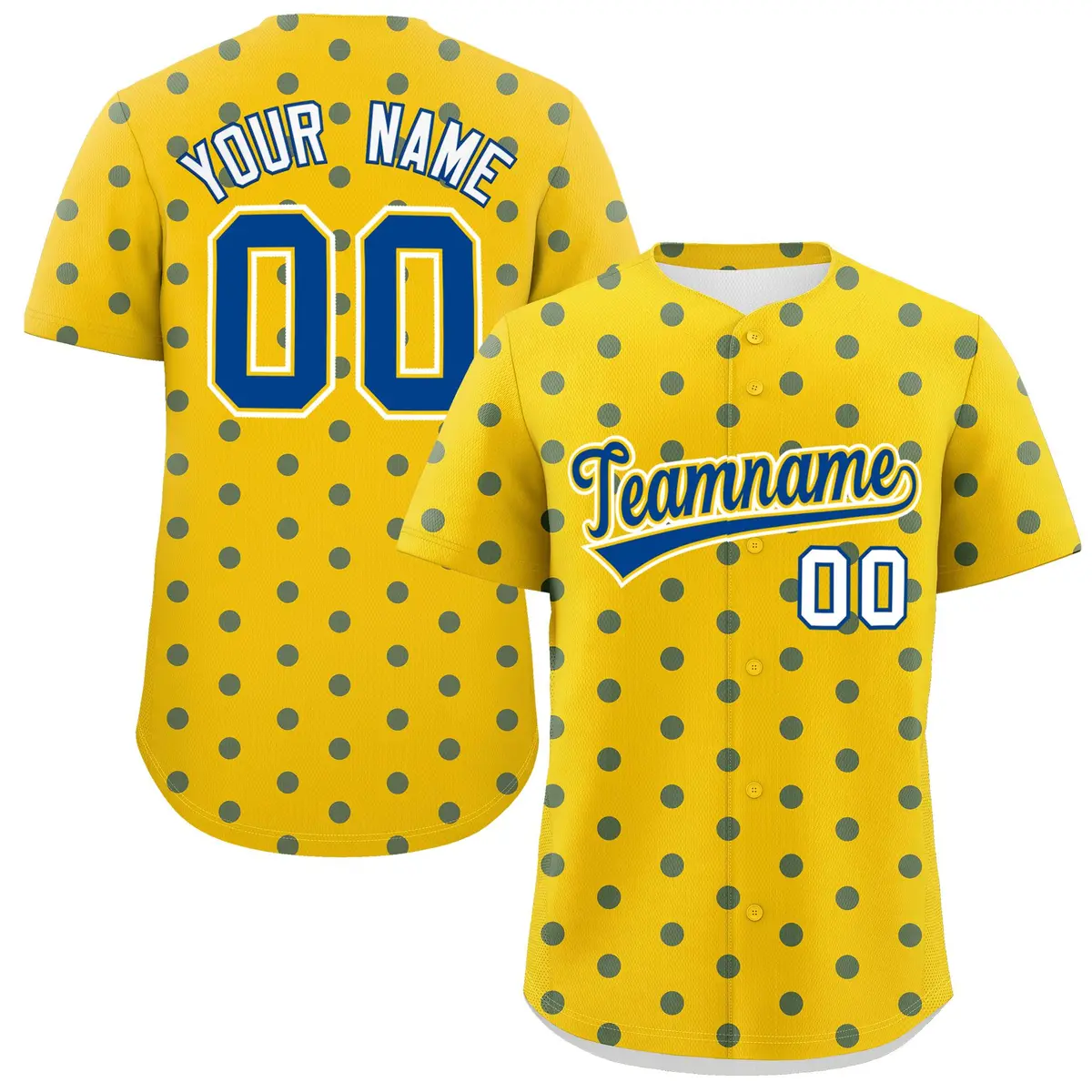 Gold Royal Polka Dot Graffiti Authentic Baseball Jersey