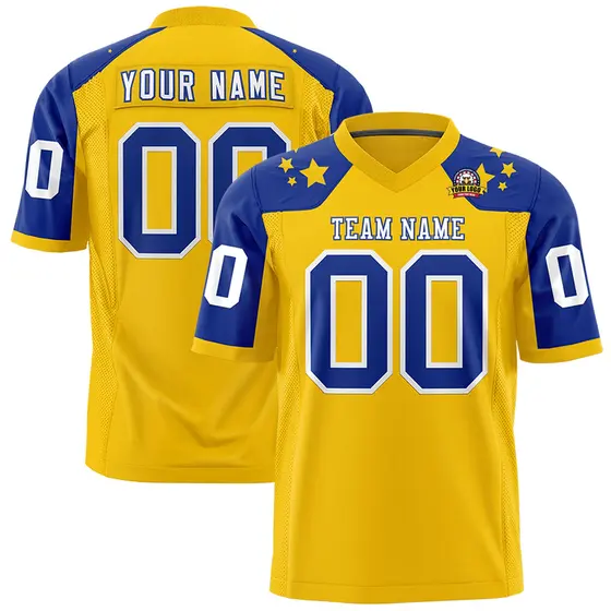Gold Royal Shoulder Star Pattern Flag Football Jersey