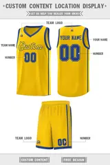 Gold Royal Side Two Bars Basketball Jersey 2