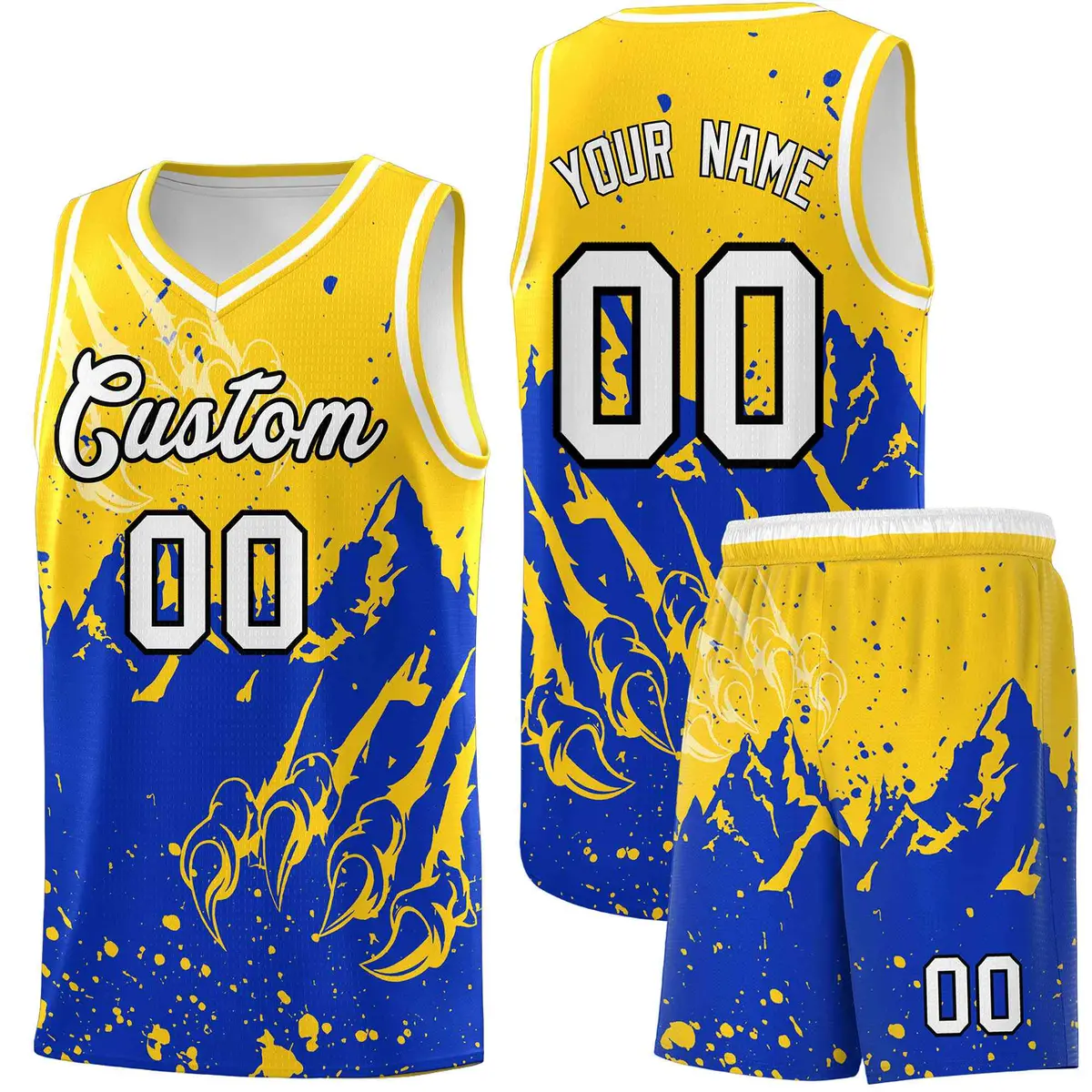 Gold Royal Snow Mountain Beast Pattern Basketball Jersey