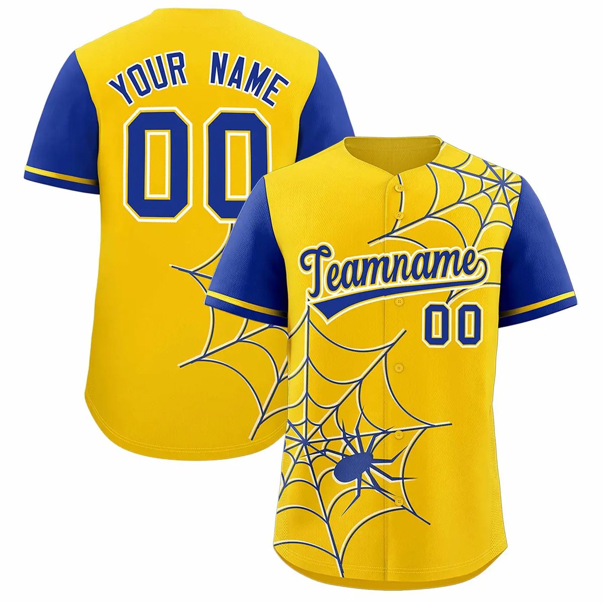 Gold Royal Spider Web Raglan Sleeves Baseball Jersey