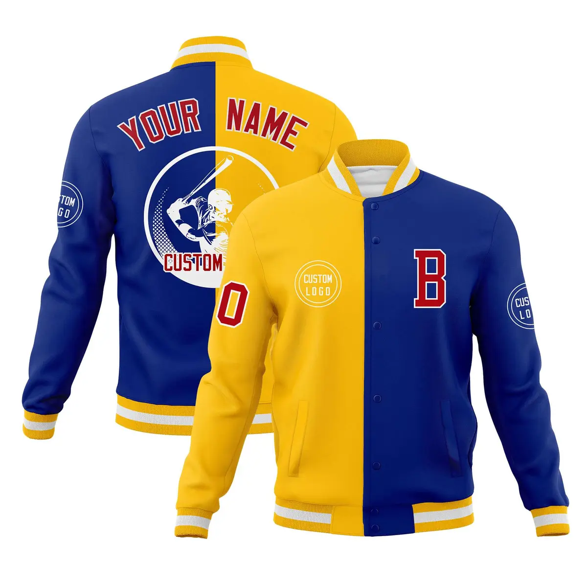 Gold Royal Split Letterman Varsity Full-Snap Baseball Jacket