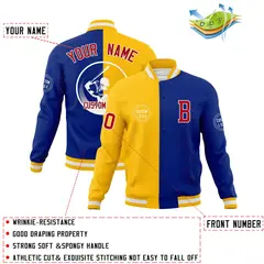 Gold Royal Split Letterman Varsity Full-Snap Baseball Jacket 4