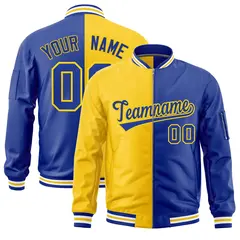 Gold Royal Split Two Tone Full-Zip Letterman Bomber Jacket