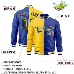 Gold Royal Split Two Tone Full-Zip Letterman Bomber Jacket 2
