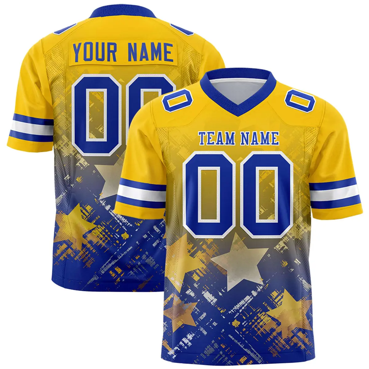 Gold Royal Star Gradient Flag Football Jersey