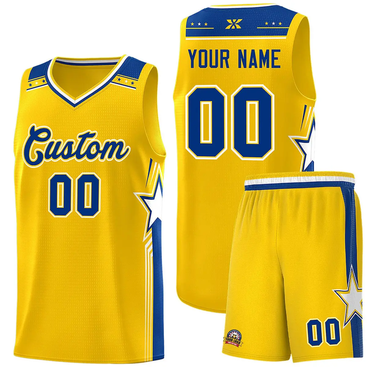 Gold Royal Star Graffiti Basketball Jersey Sports Uniform