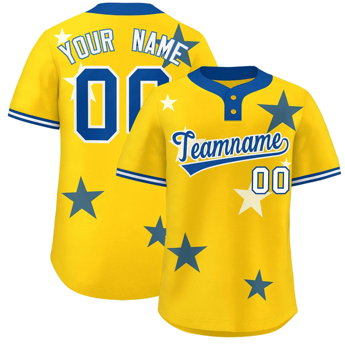 Gold Royal Star Graffiti Two-Button Baseball Jersey