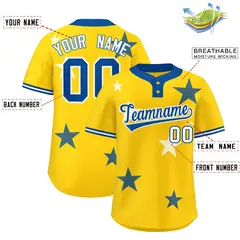 Gold Royal Star Graffiti Two-Button Baseball Jersey 2