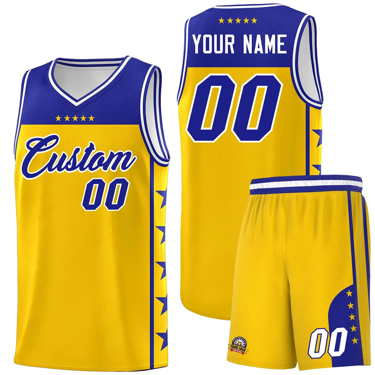Gold Royal Star Pattern Basketball Jersey Sports Uniform