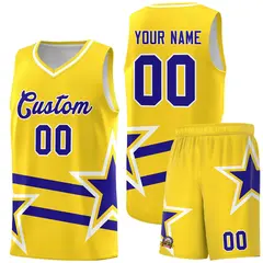 Gold Royal Star Pattern Double Lines Basketball Kits 1