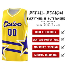 Gold Royal Star Pattern Double Lines Basketball Kits 2