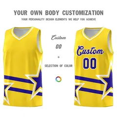 Gold Royal Star Pattern Double Lines Basketball Kits 3