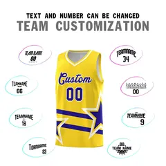 Gold Royal Star Pattern Double Lines Basketball Kits 4