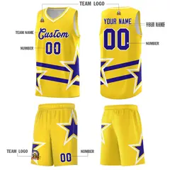 Gold Royal Star Pattern Double Lines Basketball Kits 5