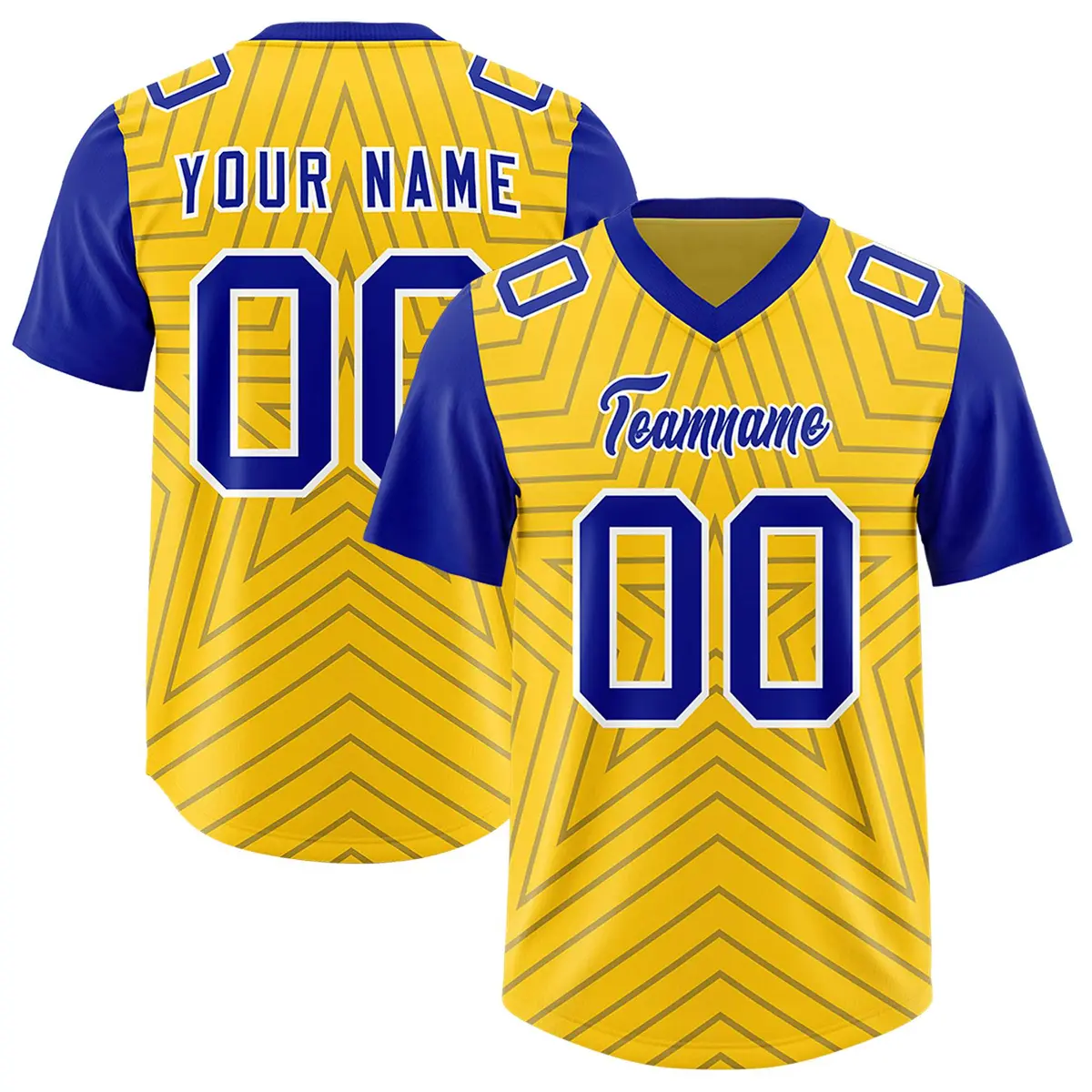 Gold Royal Star Pattern Raglan Sleeves Football Jersey