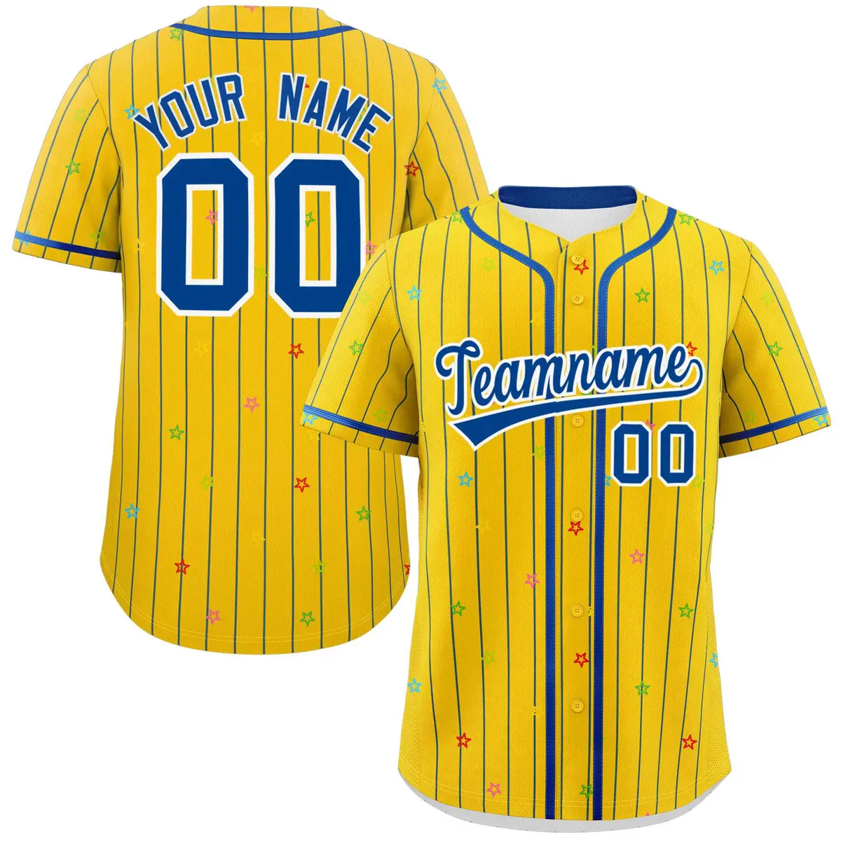 Gold Royal Star Pattern Stripe Authentic Baseball Jersey