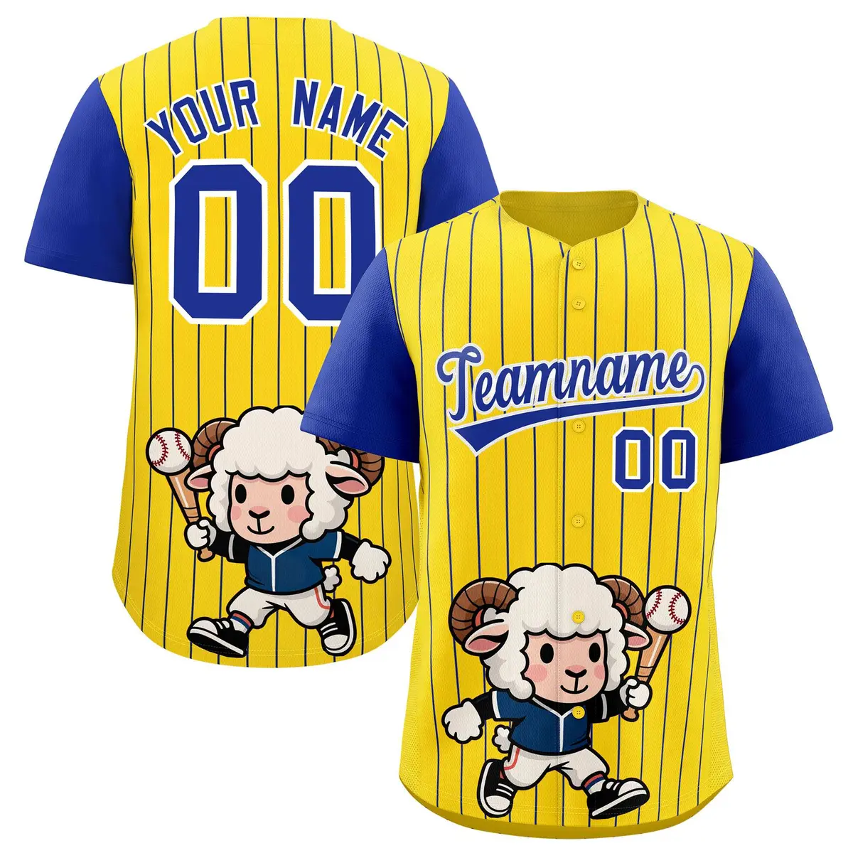 Gold Royal Stripe Animals Graffiti Raglan Baseball Jersey