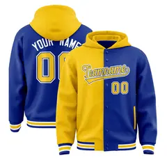 Gold Royal Two Tone Split Varsity Letterman Hoodie Jacket 1