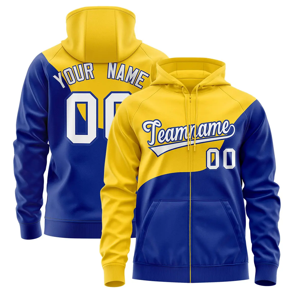 Gold Royal Wave Color Block Varsity Letterman Jacket Hoodie
