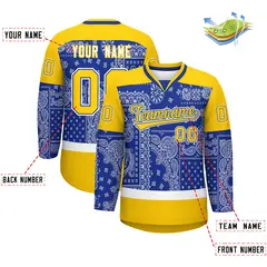 Gold Royal White Cashew Flower Graffiti V-Neck Hockey Jersey 2