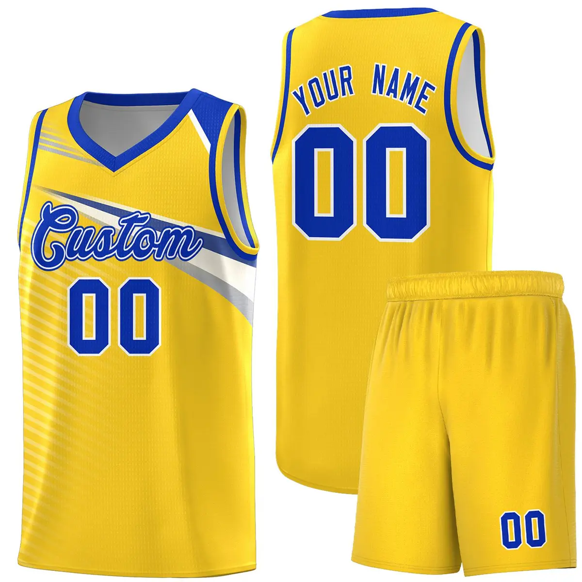 Gold Royal-White Chest Color Block Basketball Uniform Jersey